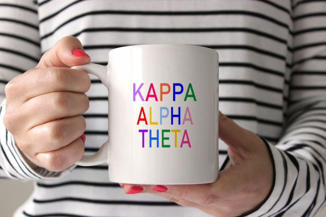 Kappa Alpha Theta Coffee Mug with Rainbows - 15 oz
