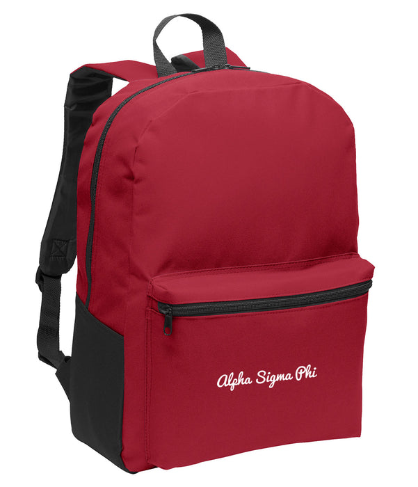Alpha Sigma Phi Cursive Embroidered Backpack