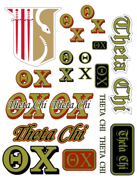 Theta Chi Multi Greek Decal Sticker Sheet
