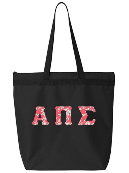 Alpha Pi Sigma Large Zippered Tote Bag with Sewn-On Letters