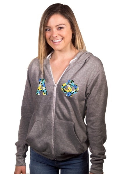 Alpha Phi Unisex Full-Zip Hoodie with Sewn-On Letters