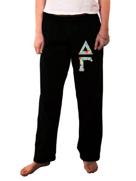 Delta Gamma Open Bottom Sweatpants with Sewn-On Letters