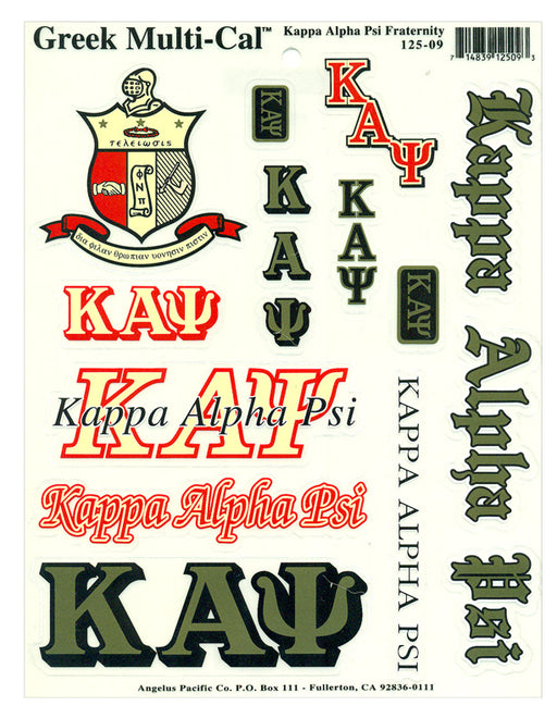Kappa Alpha Psi Multi Greek Decal Sticker Sheet