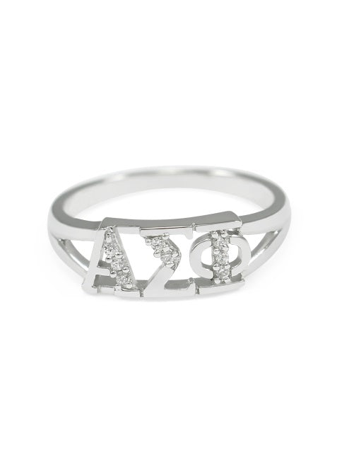 Alpha Sigma Phi Sterling Silver Ring with Lab Created Clear Diamond
