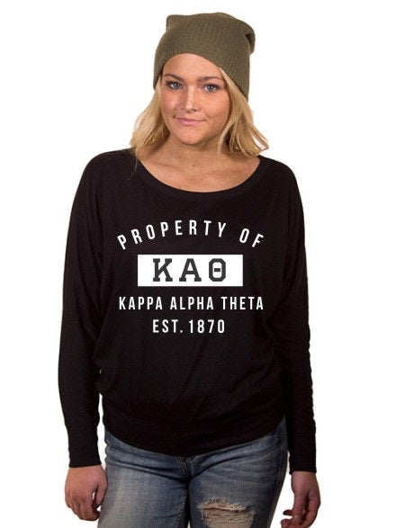 Kappa Alpha Theta Property of Flowy Long Sleeve Off Shoulder Tee
