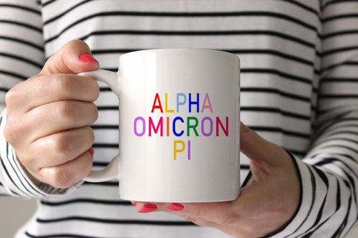 Alpha Omicron Pi Coffee Mug with Rainbows - 15 oz