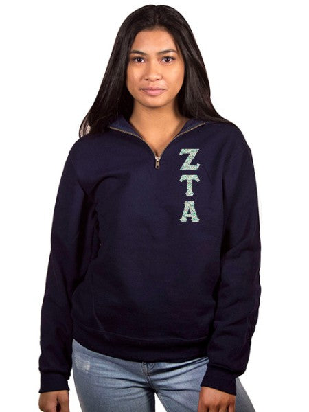 Zeta Tau Alpha Unisex Quarter-Zip with Sewn-On Letters