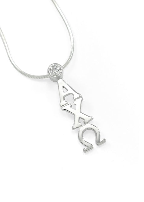 Alpha Chi Omega Sterling Silver Lavaliere Pendant with Clear Swarovski Crystal