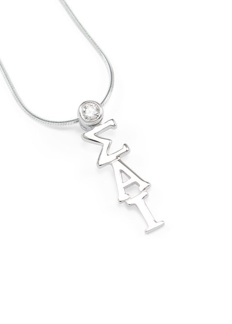 Sigma Alpha Iota Sterling Silver Lavaliere Pendant with Clear Swarovski Crystal