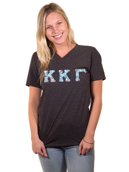 Kappa Kappa Gamma Unisex V-Neck T-Shirt with Sewn-On Letters