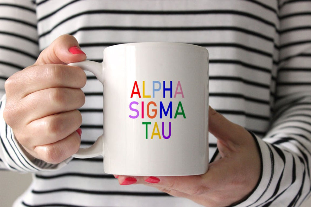 Alpha Sigma Tau Coffee Mug with Rainbows