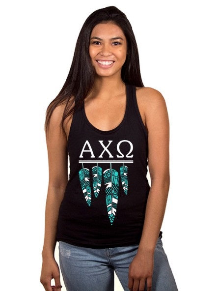 Alpha Chi Omega Tribal Feathers Poly-Cotton Tank