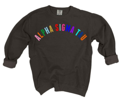 Alpha Sigma Tau Comfort Colors Over the Rainbow Sorority Sweatshirt