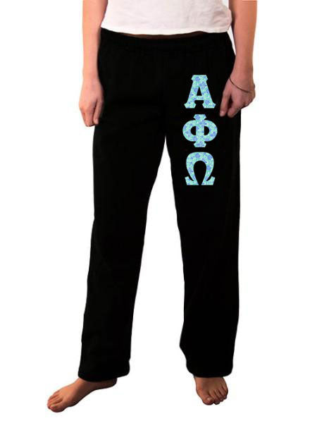 Alpha Phi Omega Open Bottom Sweatpants with Sewn-On Letters