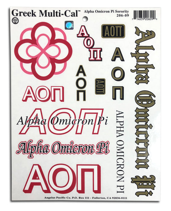 Alpha Omicron Pi Multi Greek Decal Sticker Sheet
