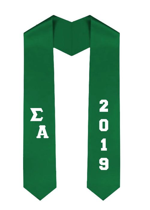 Sigma Alpha Slanted Grad Stole with Letters & Year