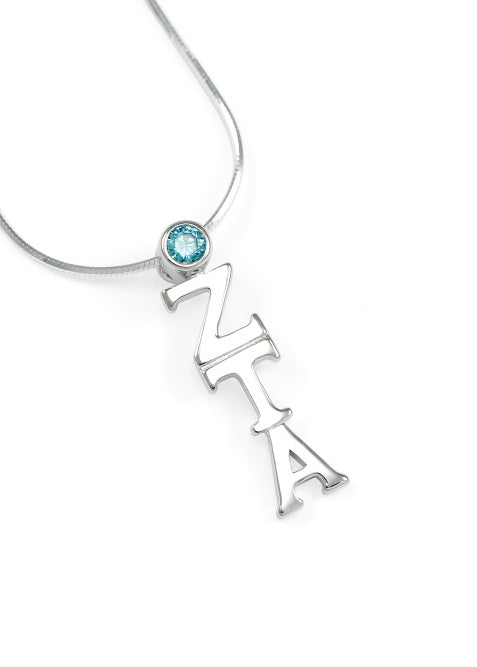 Zeta Tau Alpha Sterling Silver Lavaliere Pendant with Swarovski Crystal