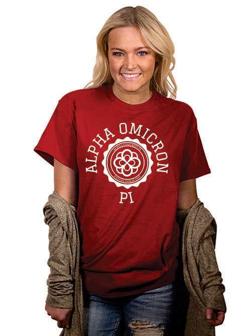 Alpha Omicron Pi Crest Crewneck T-Shirt