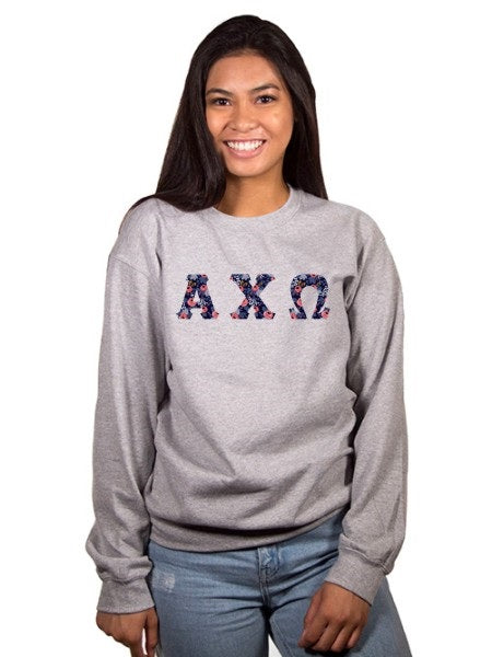 Alpha Chi Omega Crewneck Sweatshirt with Sewn-On Letters