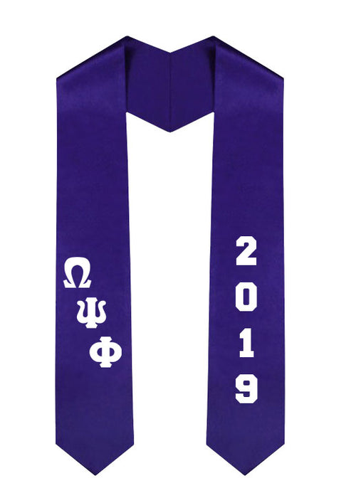 Omega Psi Phi Slanted Grad Stole with Letters & Year
