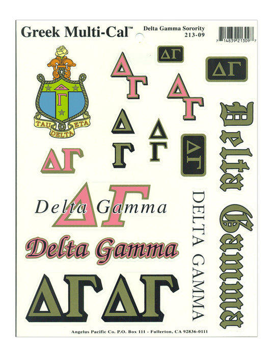 Delta Gamma Multi Greek Decal Sticker Sheet
