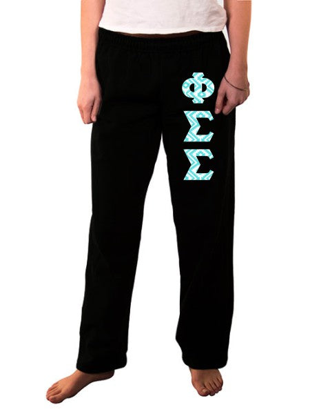 Phi Sigma Sigma Open Bottom Sweatpants with Sewn-On Letters