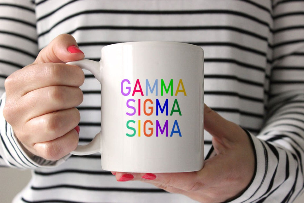 Gamma Sigma Sigma Coffee Mug with Rainbows - 15 oz