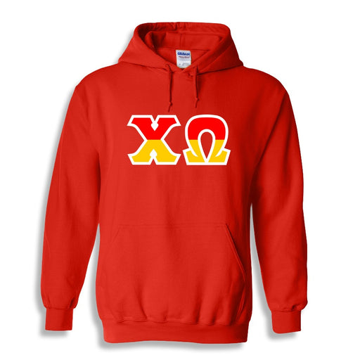 Chi Omega Two Toned Lettered Hooded Sweatshirt