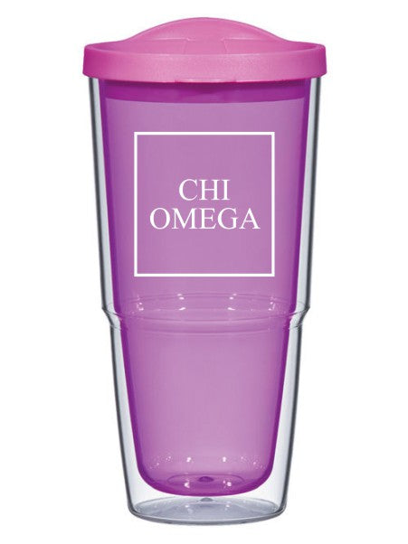 Chi Omega Box Stacked 24oz Tumbler with Lid