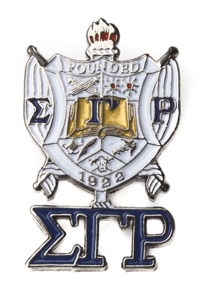Sigma Gamma Rho Shield With Greek Letters Pin