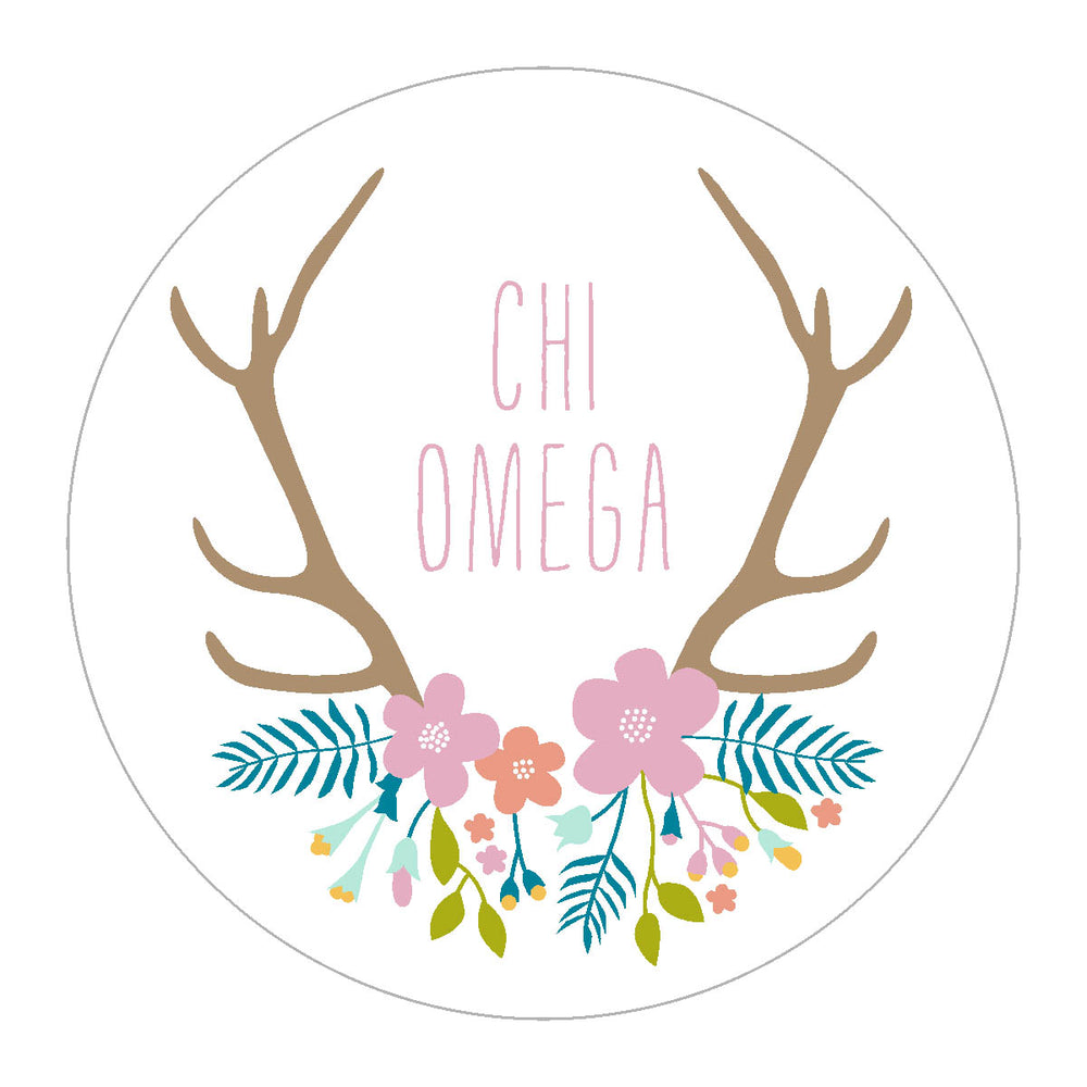 Chi Omega Floral Antler Sticker