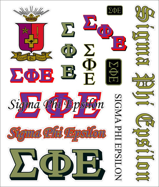 Sigma Phi Epsilon Multi Greek Decal Sticker Sheet