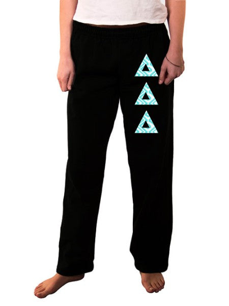 Delta Delta Delta Open Bottom Sweatpants with Sewn-On Letters