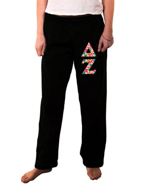 Delta Zeta Open Bottom Sweatpants with Sewn-On Letters