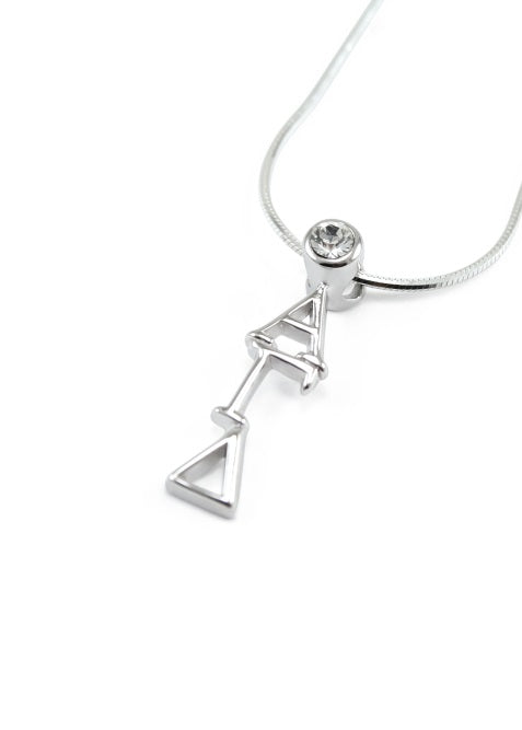 Alpha Gamma Delta Sterling Silver Lavaliere Pendant with Clear Swarovski Crystal