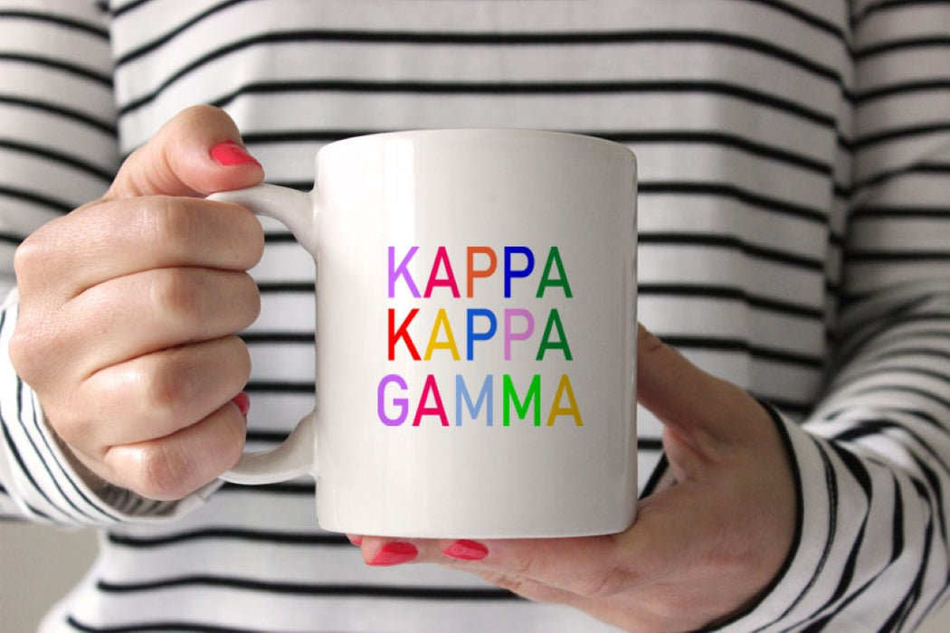Kappa Kappa Gamma Coffee Mug with Rainbows - 15 oz