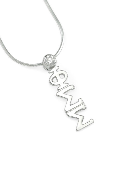 Phi Sigma Sigma Sterling Silver Lavaliere Pendant with Clear Swarovski Crystal