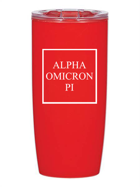 Alpha Omicron Pi Box Stacked 19 oz Everest Tumbler