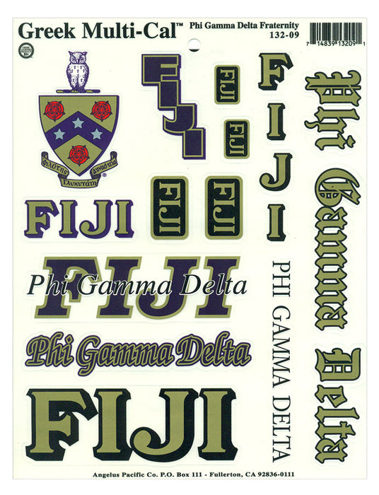 Phi Gamma Delta Multi Greek Decal Sticker Sheet