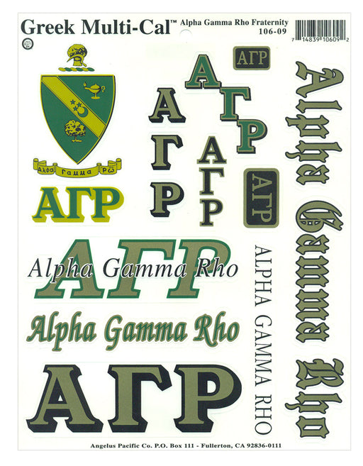 Alpha Gamma Rho Multi Greek Decal Sticker Sheet