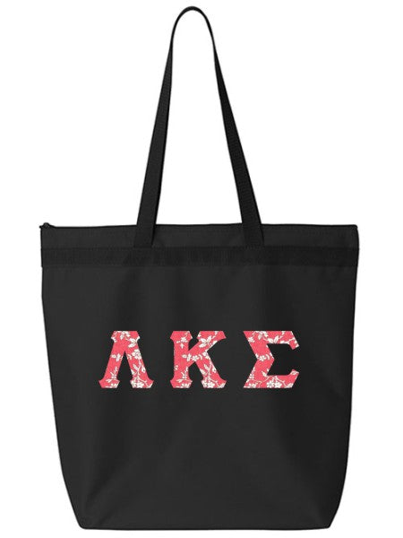 Lambda Kappa Sigma Large Zippered Tote Bag with Sewn-On Letters