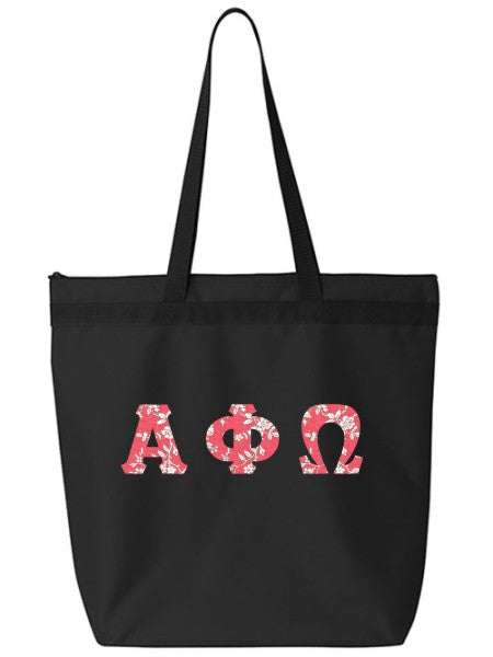 Large Zippered Tote Bag with Sewn-On Letters