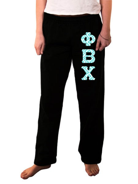 Phi Beta Chi Open Bottom Sweatpants with Sewn-On Letters