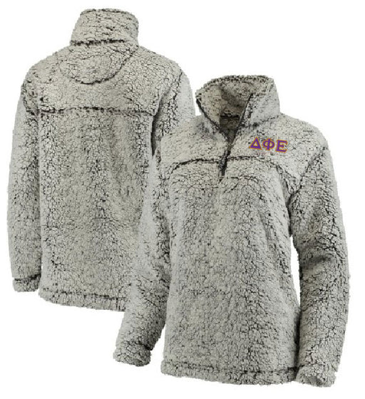Delta Phi Epsilon Embroidered Sherpa Quarter Zip Pullover