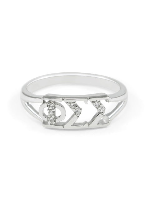 Phi Sigma Sigma Sterling Silver Ring with Lab Created Clear Diamond