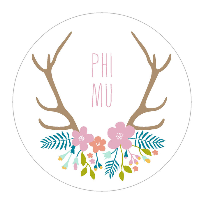 Phi Mu Floral Antler Sticker
