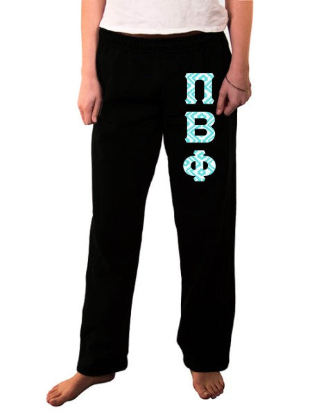 Pi Beta Phi Open Bottom Sweatpants with Sewn-On Letters