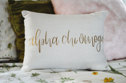 Alpha Chi Omega Gold Print Throw Pillow
