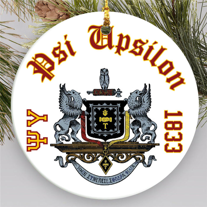 Psi Upsilon.jpg Round Crest Ornament