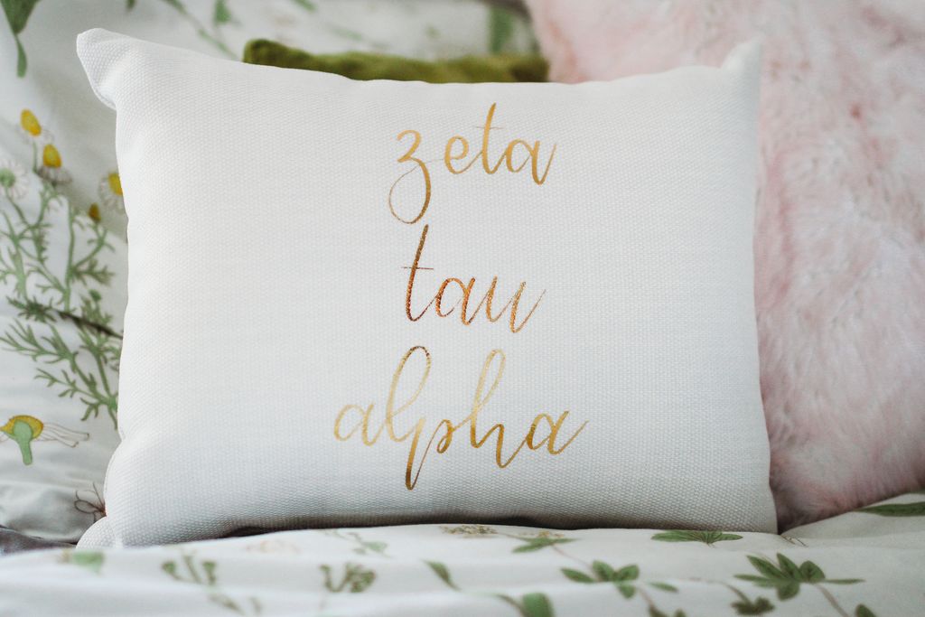Zeta Tau Alpha Gold Print Throw Pillow